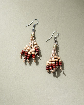 Eco Chic Jute & Wooden Beads Tassel Earrings